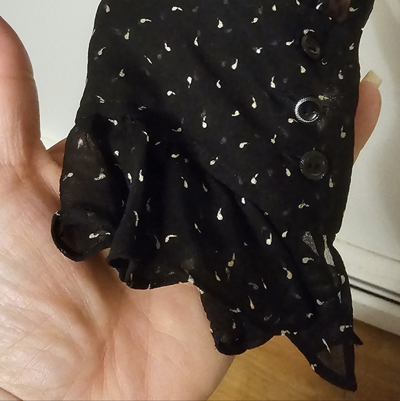 Ralph Lauren Blue Label 100% Silk Ruffle Blouse Black Sheer Paisley Sz 6 - Picture 7 of 9